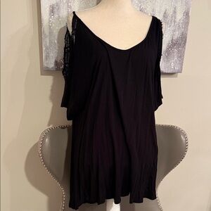Elegant Black Women's Top with lace detail cold shoulder size large